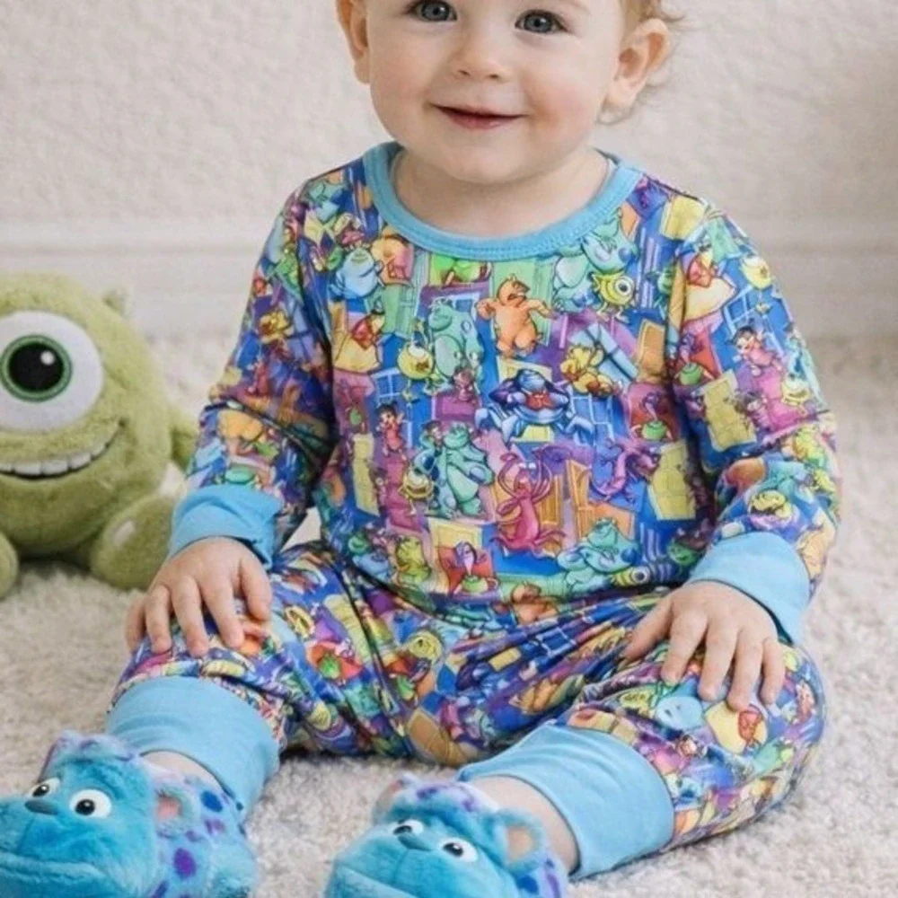 MONSTERS INC Size 12-18M Bamboo‎ Pajama Set Long Sleeve Pants Blue Soft Unisex